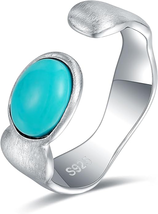 S925-Sterling-Silver Abalone Dragonfly-Turquoise Spoon Ring - Vintage Boho Sunflower Thumb Oxidized Wrap Rings Victorian Style Antique Floral Jewelry Gifts for Women