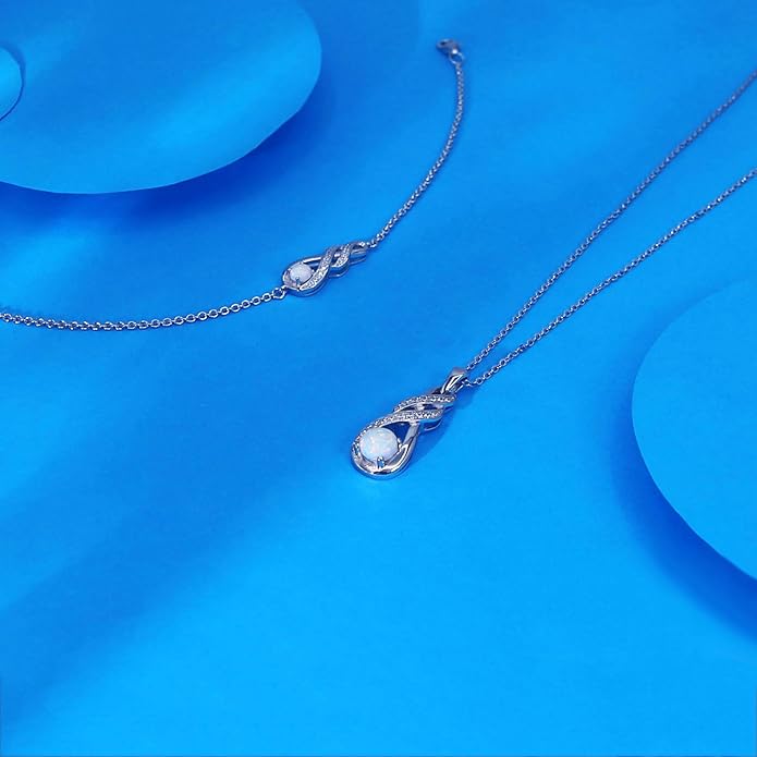 Birthstone Bracelets for Women 925 Sterling Silver Created Gemstone Bracelet Infinity Pendant Jewelry for Her, 6.7"+1.2"
