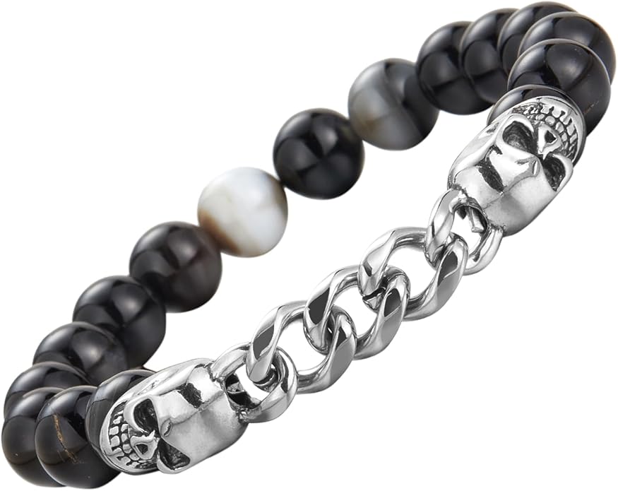 3pc Mens Beaded Bracelets Silver Stainless Steel Chain Bracelet for Men Handmade Braided Bracelet Sets Jewelry Gifts for Men