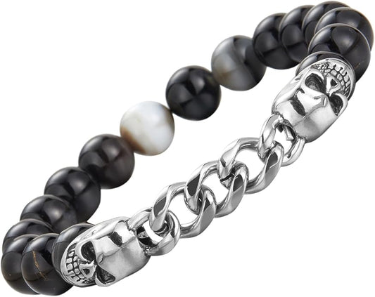 3pc Mens Beaded Bracelets Silver Stainless Steel Chain Bracelet for Men Handmade Braided Bracelet Sets Jewelry Gifts for Men
