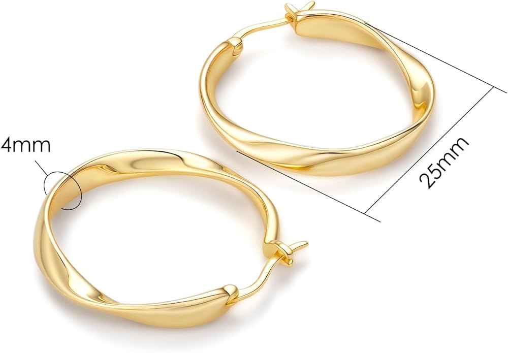 14K Gold Twisted Hoop Earrings for Women Thick Wave Gold Hoops Lightweight Hypoallergenic Elegant Jewelry 25/30MM