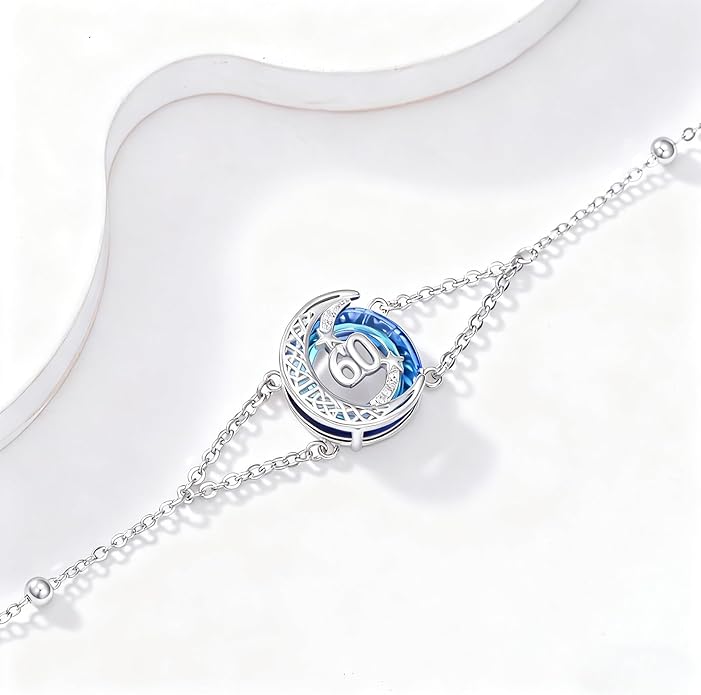JUSTKIDSTOY Birthday Gifts Bracelet for Women Girls 925 Sterling Silver Celtic Moon Star Bracelets with Blue Crystal Pendant Jewelry for Sister Friends