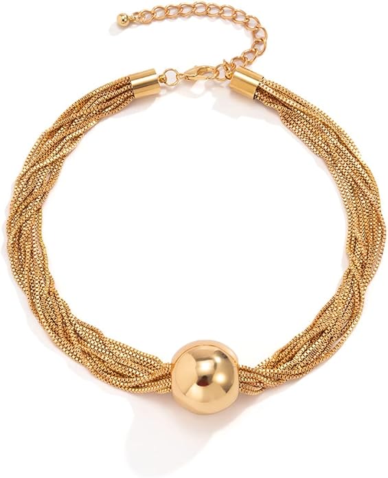 YOOESTORES82 14k Gold Chunky Bead Choker Adjustable Necklace for Women,Trendy Bohemia Chains Choker Statement Necklace Jewelry for Gifts Prom Party