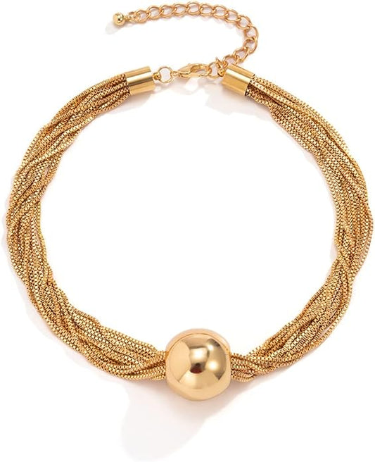 YOOESTORES82 14k Gold Chunky Bead Choker Adjustable Necklace for Women,Trendy Bohemia Chains Choker Statement Necklace Jewelry for Gifts Prom Party