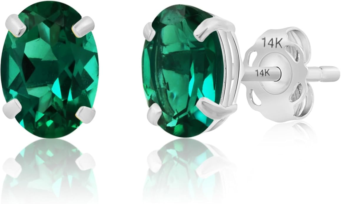 14k Gold Oval Stud Earrings for Women with Push Backs | 7x5mm Gemstone Birthstone Earrings | Real 14 Karat Gold Earrings Studs | Hypoallergenic Gemstone Stud Earrings for Women by MAX + STONE