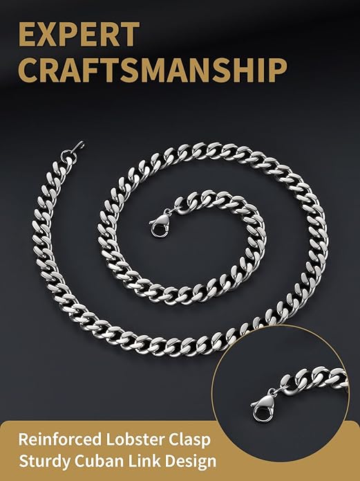 FindChic Men Curb Chain Necklace 18K Gold Plated/Stainless Steel/Black Chunky Double Tight Cuban Link Hip Hop Neck Chains for Men Boys 3.5MM/5MM/6MM/7MM/9MM/12MM 14''-30'' 8 Length Options (Send Gift Box)