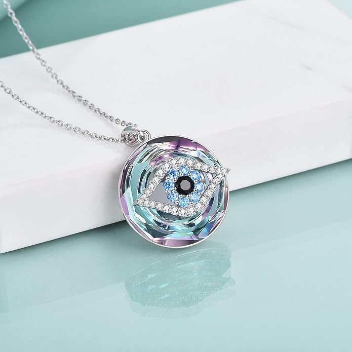 WINNICACA Sterling Silver Evil Eye Necklace Protection Crystal Pendant for Women Good Luck Vintage Evil Eye Pendant Jewelry Birthday Gifts for Women Friend Female