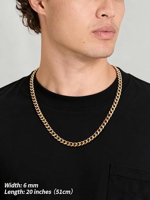FindChic Cuban Link Chain for Men, 6/9/12mm Necklace Chain, Black/Gold Plated/Stainless Steel Necklace, Hypoallergenic & Tarnish-Proof Men's Jewelry Hip Hop Accessories, 18-30" Length Options