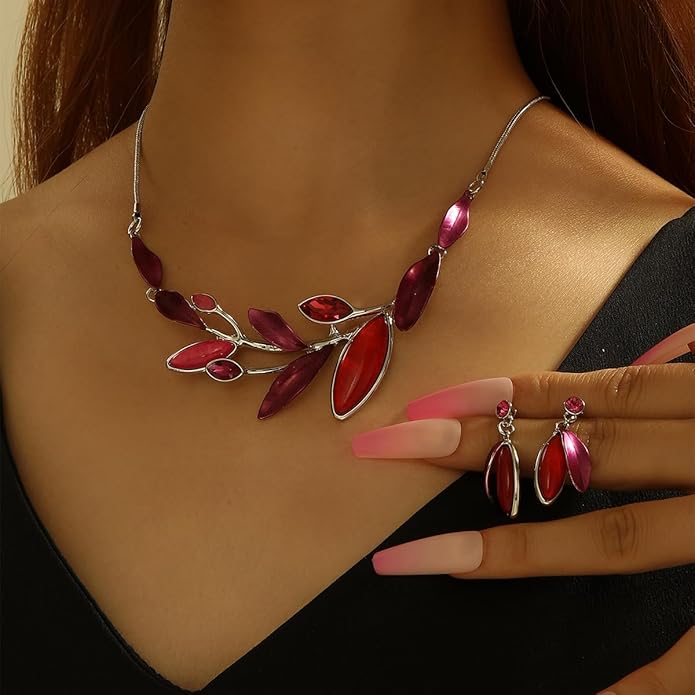 Vintage Chunky Statement Jewelry Set Retro Leaf Floral Geometric Bohemian Boho Bib Necklace Earring Set Fashion Costume Jewelry for Women Girls Wedding Party Prom Unique Gift