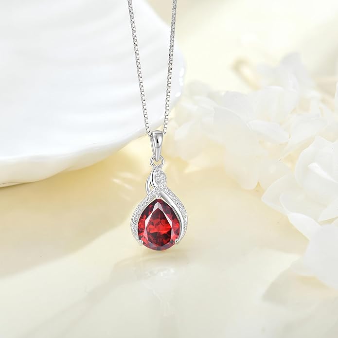 Infinity Teardrop Jewelry Set for Women Garnet Necklace & Earrings January Birthstone Jewelry