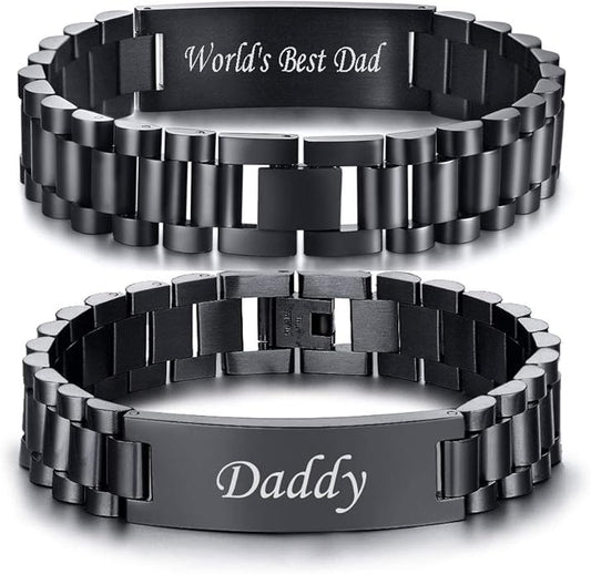 VNOX Masculine Watch Band Stainless Steel Link Bracelet Personalized Jewelry Gift for Men DAD Father Husband Boyfriend
