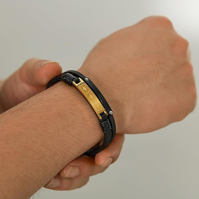 Italian Handmade Genuine Leather Bracelets for Men Stainless Steel Clip, Men's Casual Genuine Multi-layer Cuff Bracelet, Bracelet Gift for Real Men