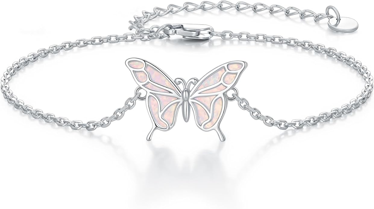 Butterfly/Phoenix/Dove/Dragonfly/Hummingbird Bracelet for Women 925 Sterling Silver Opal Bracelet Dainty Link Jewelry Birthday Christmas Gifts for Women Her