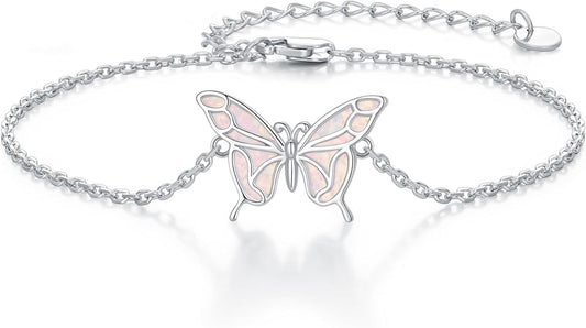 Butterfly/Phoenix/Dove/Dragonfly/Hummingbird Bracelet for Women 925 Sterling Silver Opal Bracelet Dainty Link Jewelry Birthday Christmas Gifts for Women Her