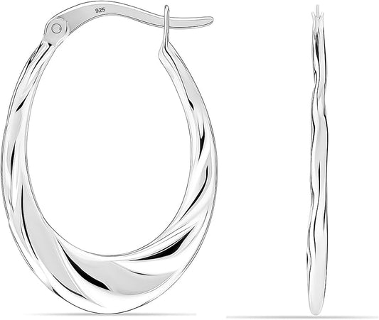 LeCalla 925 Sterling Silver Shrimp Classic Diamond-Cut Light-Weight Hoop Earrings for Women