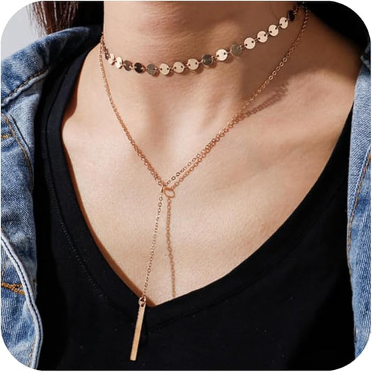 14K Gold Plated Y Necklace for Women – Dainty Lariat Long Pendant Chain, Layered Drop Necklace for V Neck Dress, Simple Sexy Cleavage Jewelry Gifts for Women