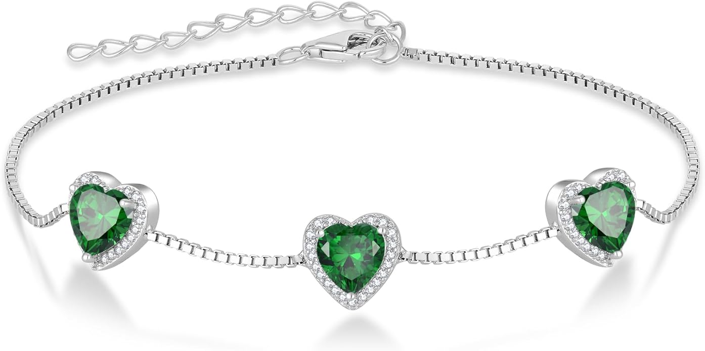 Love Heart Bracelet 925 Sterling Silver Halo Heart Birthstone Bracelet Jewelry Gifts for Women