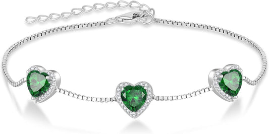 Love Heart Bracelet 925 Sterling Silver Halo Heart Birthstone Bracelet Jewelry Gifts for Women