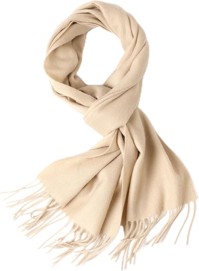 WASALUYA Wool Scarf for Women & Men, 100% Wool Scarves Wrap Shawl with Tassels, Elegant Soft Winter Scarf for Fall and Winter