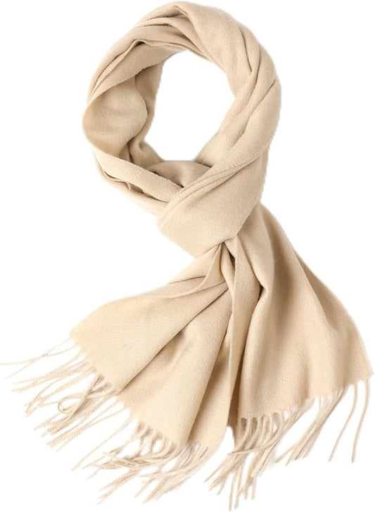 WASALUYA Wool Scarf for Women & Men, 100% Wool Scarves Wrap Shawl with Tassels, Elegant Soft Winter Scarf for Fall and Winter