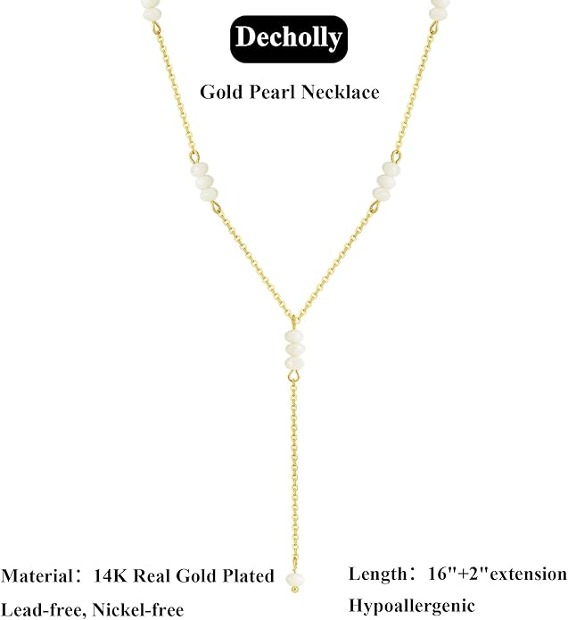 Gold Pearl Necklaces for Women Trendy, 14K Gold Plated Dainty Necklace Simple Layered Pearl Necklaces for Women Trendy Wedding Birthday Jewelry