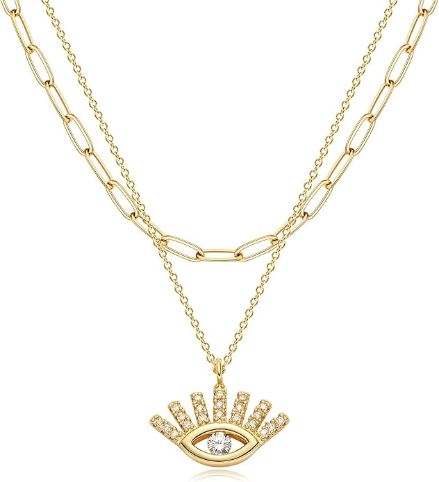 BENEIGE Gold Necklace for Women 14K Gold Plated Evil Eye Necklace Trendy Gold Pendant Necklace Jewelry For Women