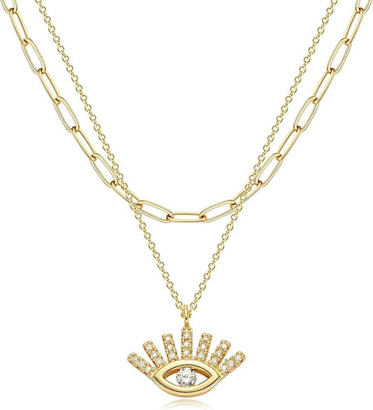 BENEIGE Gold Necklace for Women 14K Gold Plated Evil Eye Necklace Trendy Gold Pendant Necklace Jewelry For Women