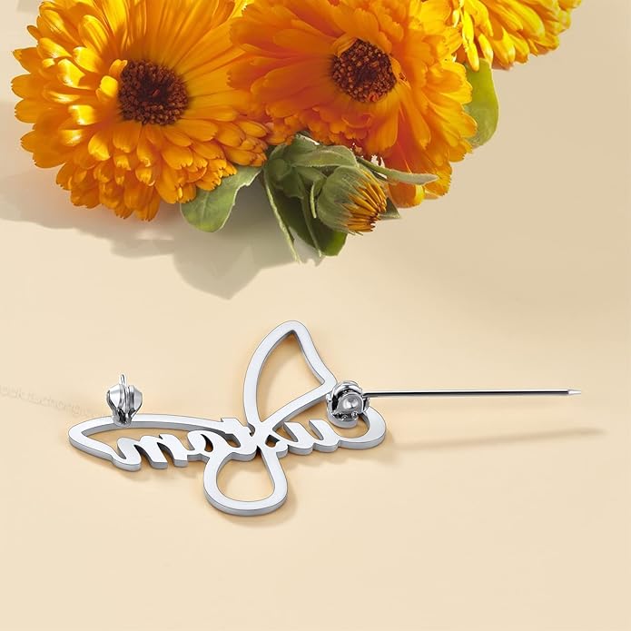 Custom4U Custom Name Pin Personalized Brooch Pins for Women Men Stainless Steel Name Tag with Letters/Initials - Silver/Gold/RoseGold/Black Customized Jewelry Gifts for Birthday Wedding Business Party
