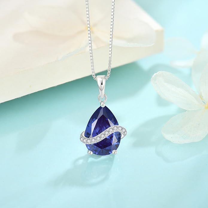 Teardrop Necklace for Women 925 Sterling Silver Birthstone Necklace Pendant Jewelry Gifts for Her