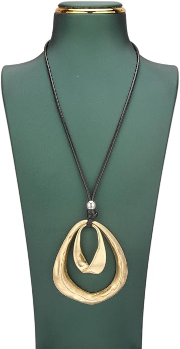 Long Boho Necklaces for Women Vintage Leather Wooden Pendant Y Choker Ethnic Style Gold Circle Hippie Sweater Necklace