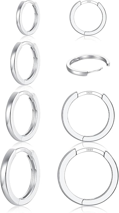 3 Pairs 925 Sterling Silver Hoop Earrings 14K White Gold Plated Small Silver Hoops Cartilage Huggie Earrings for Women Men