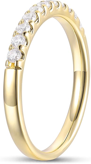 DeMoise 14K Gold Moissanite Wedding Bands 14K Gold Moissanite Wedding Rings 2mm Stackable Band Ring Half Eternity Band for Women