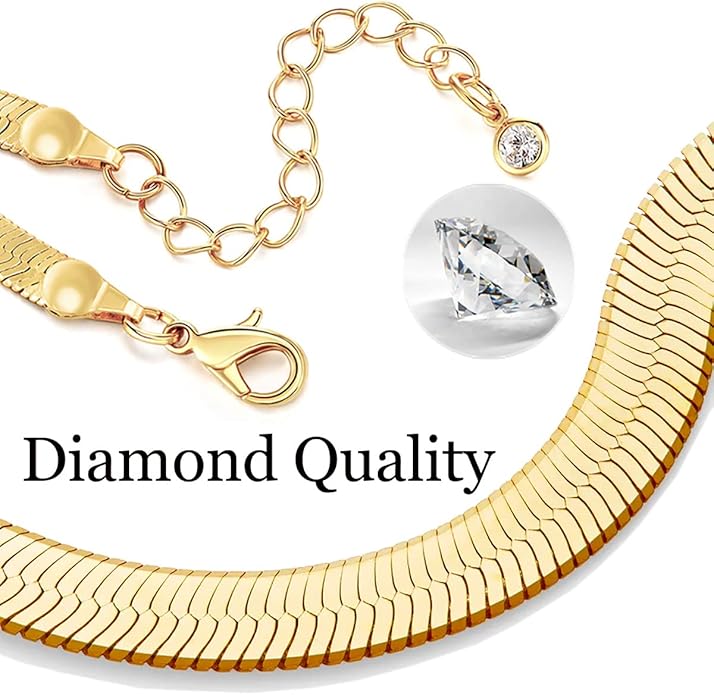 DEARMAY 14K Gold Plated Necklaces for Women, Dainty Gold Herringbone Choker Necklace Thin Layered Snake Chain Jewelry for Gifts