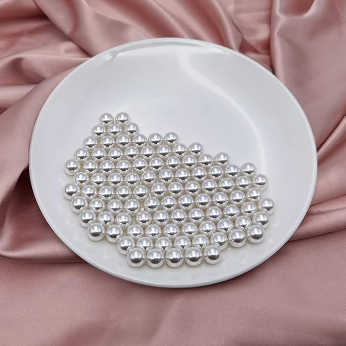 INSPIRELLE 340pcs White Undrilled ABS Art Faux Pearls for Vase Fillers, 12mm No Hole Makeup Beads to Hold Brush Eyeliner, Imitation Round Pearl Beads for Table Scatter Home Wedding Decoration