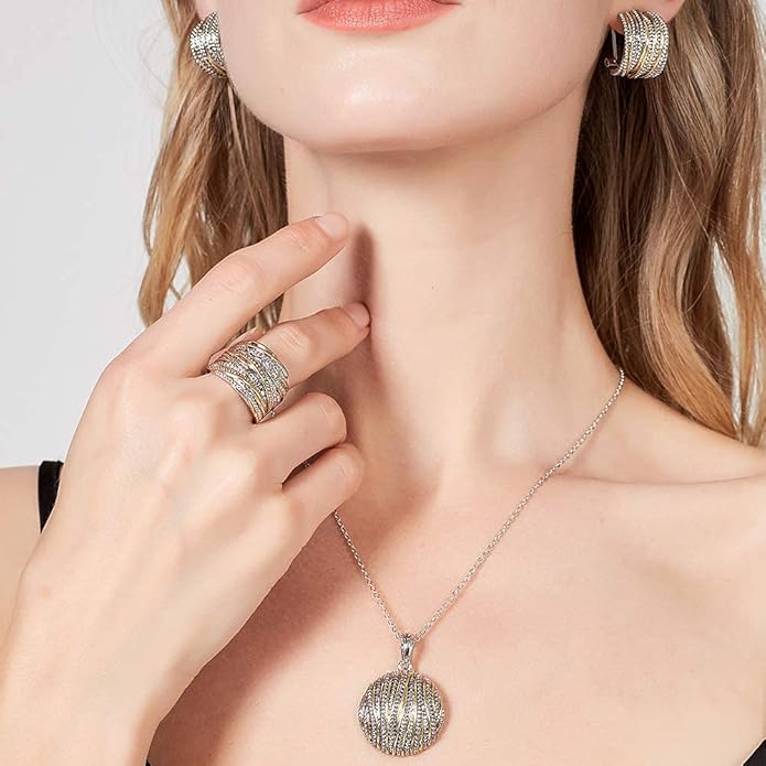 Mytys Coin Pendant Necklace for Women 18K Gold and Silver Intertwined Crossover Pendant Two Tone Necklaces Christmas Jewelry Gift
