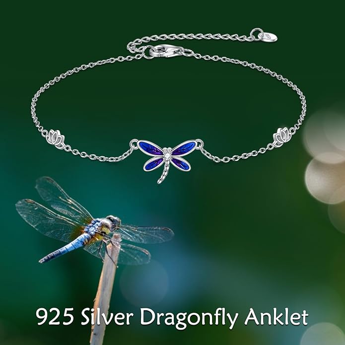 925 Sterling Silver Anklet for Women Dragonfly/Butterfly/Sea Turtles/Mermaid/Infinity/Hamsa Hand Adjustable Chain Ankle Bracelets Jewelry