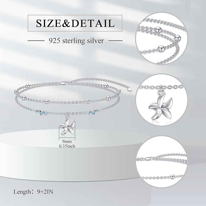 Dorunmo Anklet Bracelets For Women 925 Sterling Silver Birthstone/Infinity/Butterfly/Evil Eye/Turtle/Pineapple/Starfish/Heart Anklets Bracelets Jewelry Gifts for Women