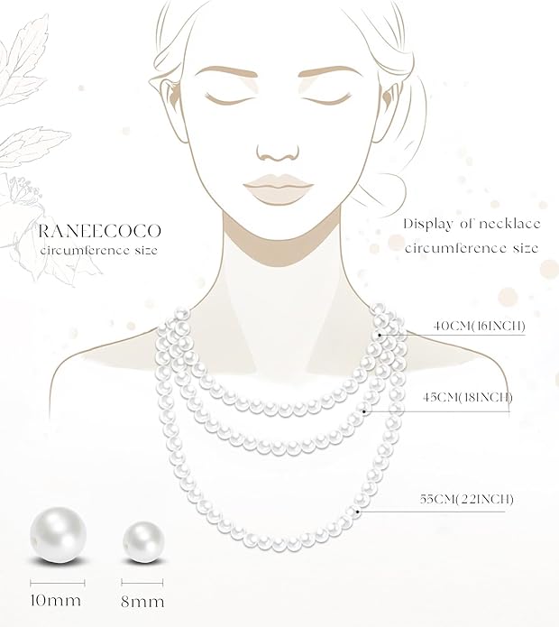 Raneecoco HYPER LUSTER Sterling Silver Round Simulated Pearl Necklace for Women | Dainty Choker or Long Pearl Necklace | Gift Ready for Wedding