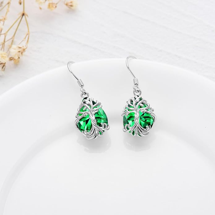 TOUPOP Tree of Life Earrings 925 Sterling Silver Family Tree Dangle Drop Earrings Crystal Jewelry Birthday Christmas Gifts for Women Her