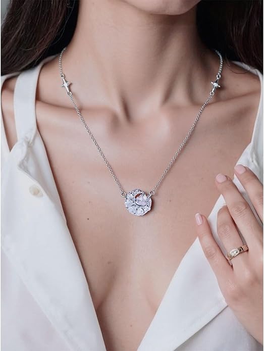 Women's Silver Necklace, 925 Sterling Silver Necklace - Exquisite Silver Jewelry for Women - Heart Pendant Silver Necklace - Birthday, Anniversary, Valentine's Day Gift for Women, Wife, Mom