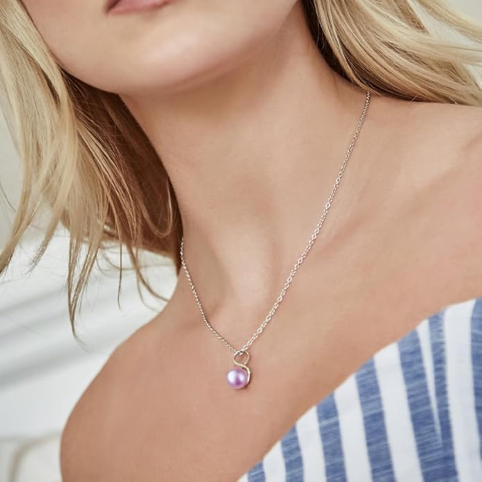 The Pearl Source 9.0-9.5mm Freshwater Pearl Pendant Necklace for Women - Cultured Pearl Necklace with Infinity Design | 14K Gold Plated 925 Sterling Silver Necklace with 16"-20" Adjustable Chain
