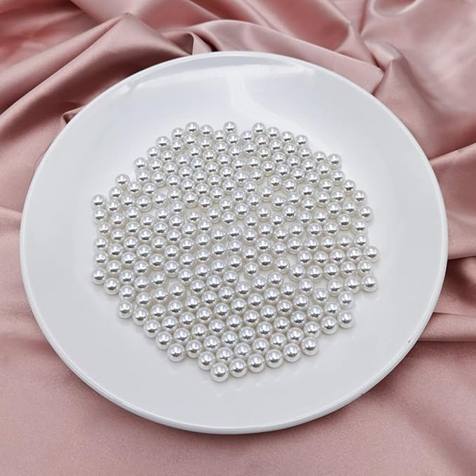INSPIRELLE 1100pcs White Undrilled ABS Art Faux Pearls for Vase Fillers, 8mm No Hole Makeup Beads to Hold Brush Eyeliner, Imitation Round Pearl Beads for Table Scatter Home Wedding Decoration