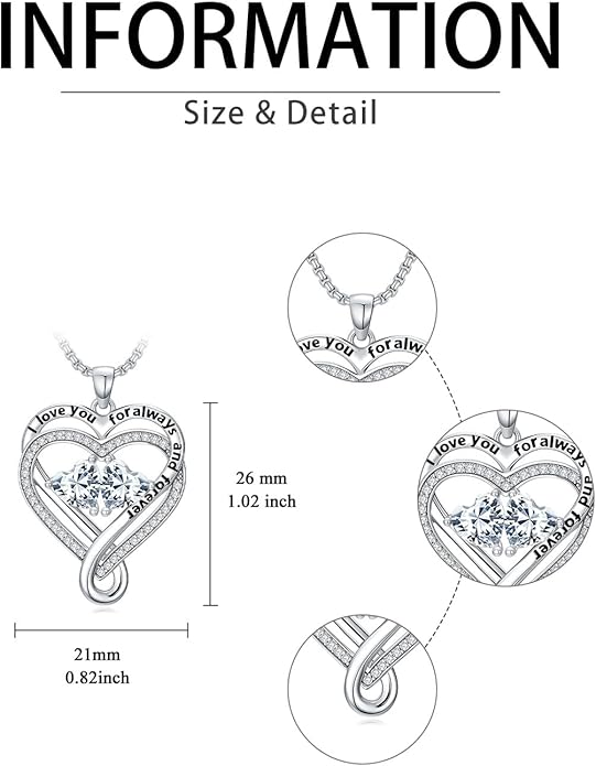 I Love You for Awlays and Forever Double Heart Necklace with Birthstone, 2 Birth Stone Jewelry Anniversary Valentines Mothers Day Christmas Birthday Gifts for Women Her Wife Girlfriend Mom Mother