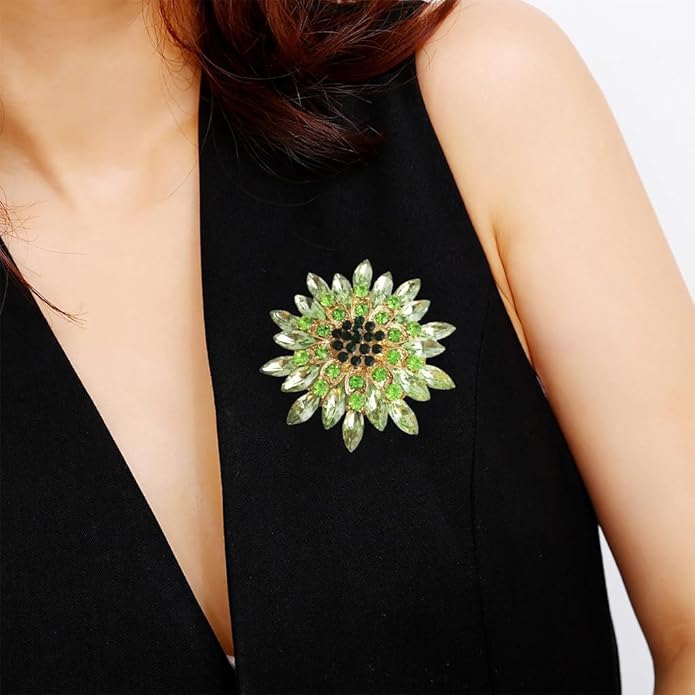 Rhinestone Large Flower Brooches Pins for Women Fashion Sparkly Crystal Sunflower Statement Brooch Unique Wedding Party Suit Dress Jewelry Accessories