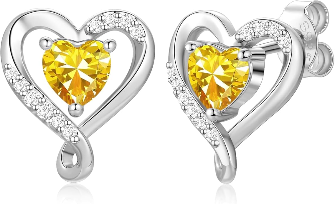 Earrings for Women, S925 Sterling Silver Rose Gold Birthstone Heart Studs Earring for Girlfriend Wife, Anniversary Birthday Christmas Valentines Mothers Day Gifts Jewelry for Women Wife Her Mom