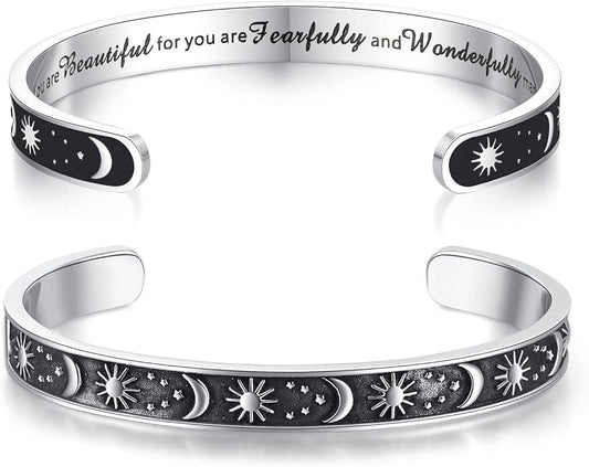 TONY & SANDY Inspirational Bracelets for Women Teen Girls Personalized Gifts for Daughter Granddaughter Mom Sister Friends Stainless Steel Engraved Cuff Birthday Easter Christmas