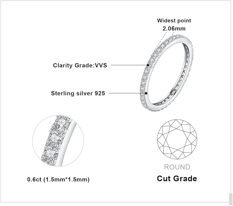 JewelryPalace 6 Stone Cubic Zirconia Half Eternity Stackable Wedding Rings for Women, 14K White Yellow Rose Gold Plated 925 Sterling Silver Promise Rings for Her, Simulated Diamond Wedding Band Ring