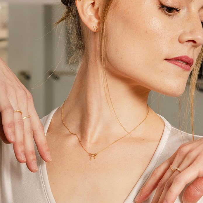 Gold Necklace for Women-14K Gold Plated Bow,Dragon,Shell, Palm Tree, Seahorse, Conch Shell,Sardines, Cowboy Boot,Bat,Bunny Pendant Beachy Jewelry for Women Gifts