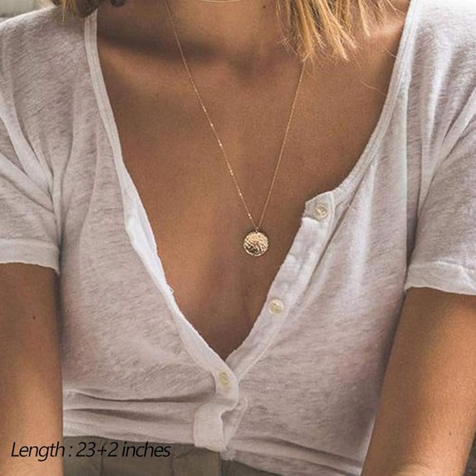 Turandoss Dainty Layered Choker Necklace, Handmade Y Pendant Necklace Multilayer Bar Disc Necklace Adjustable Layering Choker Necklaces for Women