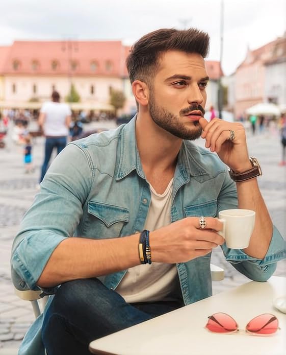 Italian Handmade Genuine Leather Bracelets for Men Stainless Steel Clip, Men's Casual Genuine Multi-layer Cuff Bracelet, Bracelet Gift for Real Men